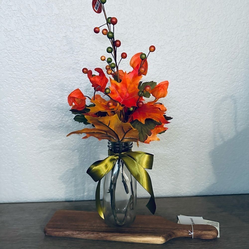 Fall Farmhouse Floral Leaves Berries Vase Arrangement